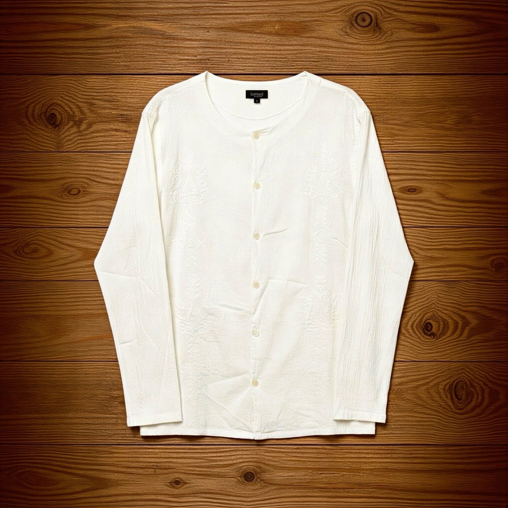 Bernardi Blouse‎ Womens L White Vintage 90s Embroidered Crinkle Cotton